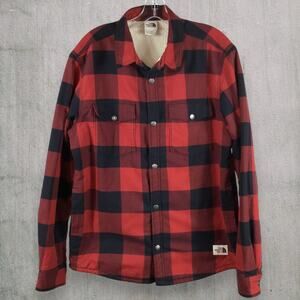 The North Face Sherpa Lined Shirt Jacket Men’s M Red Black Flannel Snap Front